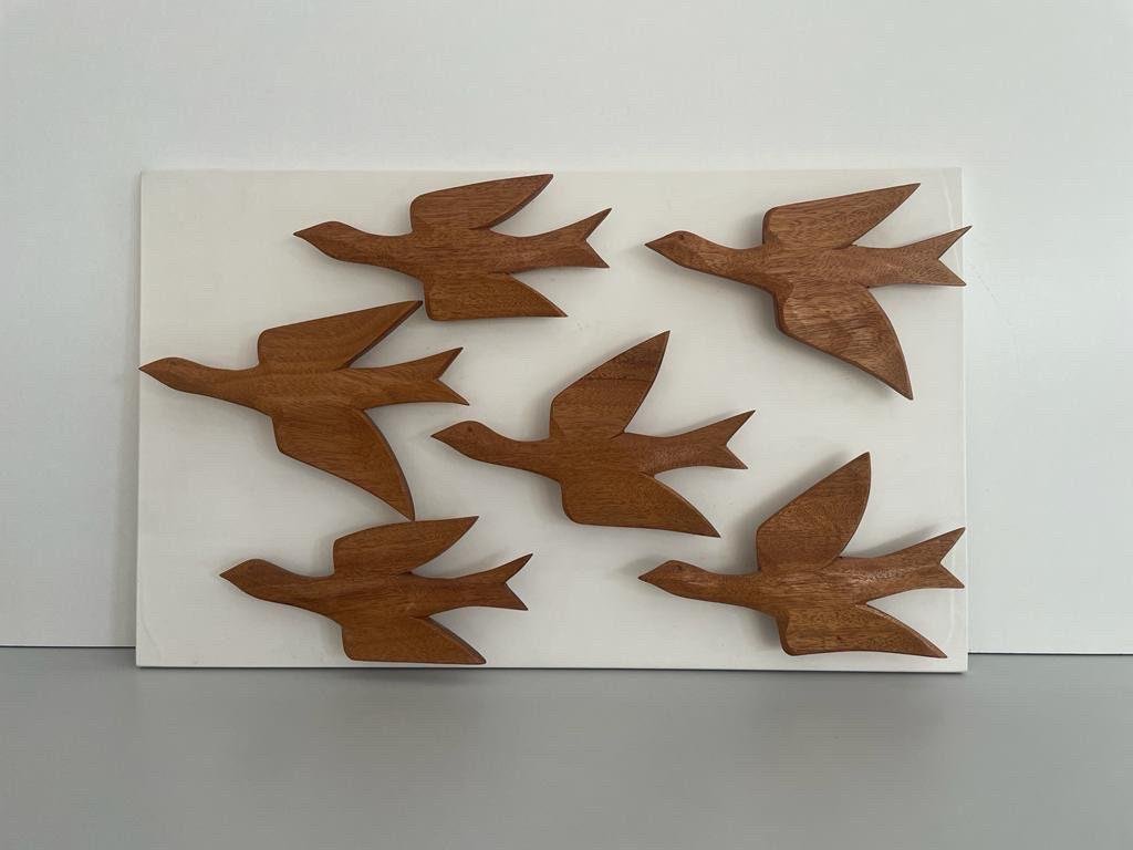 Modern German 6 Flying Birds Wall Art in Wood, Germany, 1960s