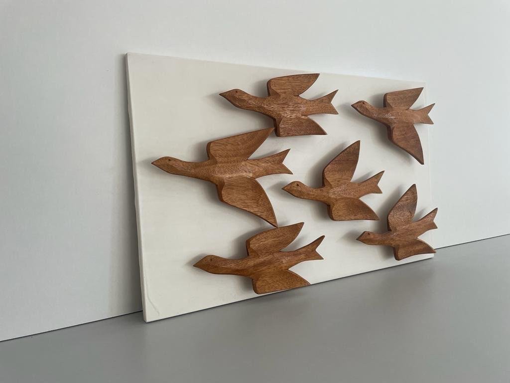 Modern German 6 Flying Birds Wall Art in Wood, Germany, 1960s