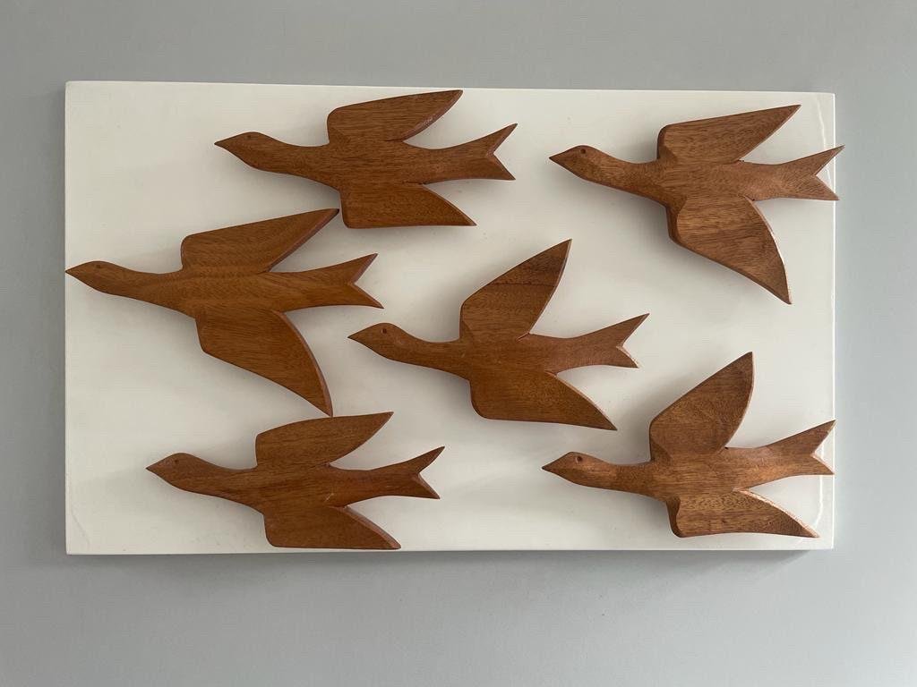 Modern German 6 Flying Birds Wall Art in Wood, Germany, 1960s