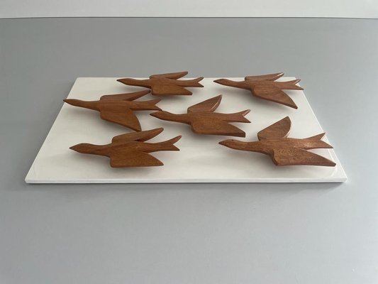 Modern German 6 Flying Birds Wall Art in Wood, Germany, 1960s-RDS-1725996