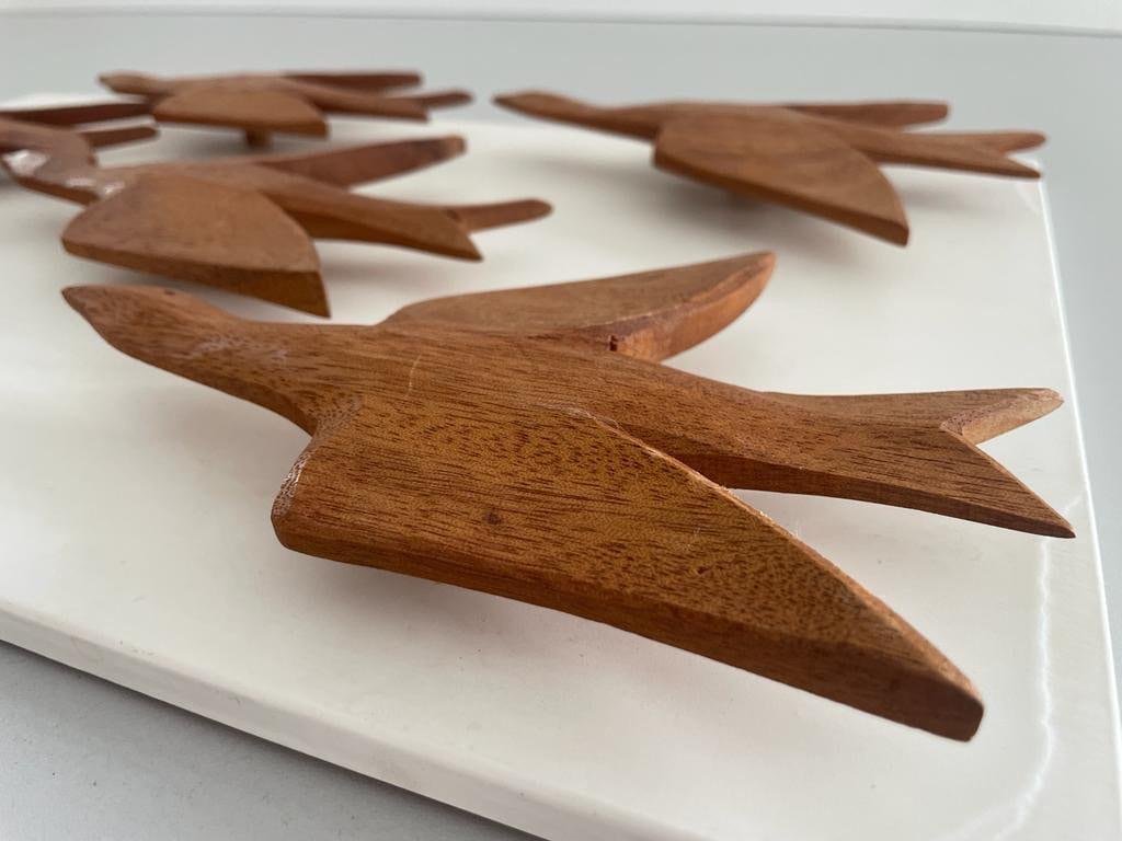 Modern German 6 Flying Birds Wall Art in Wood, Germany, 1960s