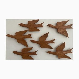 Modern German 6 Flying Birds Wall Art in Wood, Germany, 1960s-RDS-1725996