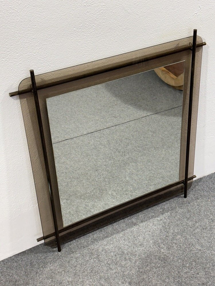 Modern Glass and Brass Mirror by Renato Zevi for Metalarte, 1970s