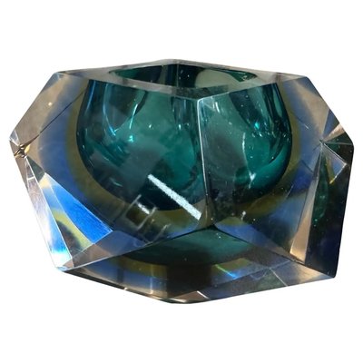 Modern Green and Blue Sommerso Faceted Murano Glass Ashtray from Seguso, 1970s-NMK-2036011