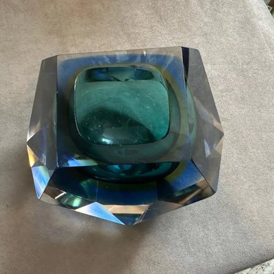 Modern Green and Blue Sommerso Faceted Murano Glass Ashtray from Seguso, 1970s-NMK-2036011