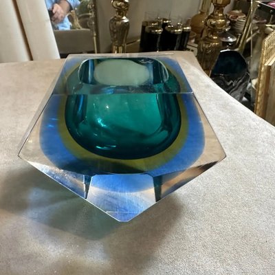 Modern Green and Blue Sommerso Faceted Murano Glass Ashtray from Seguso, 1970s-NMK-2036011