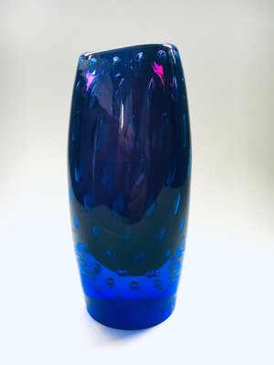 Modern Hand Blown Art Glass Bullicante Vase in Blue and Purple-RQV-1238860