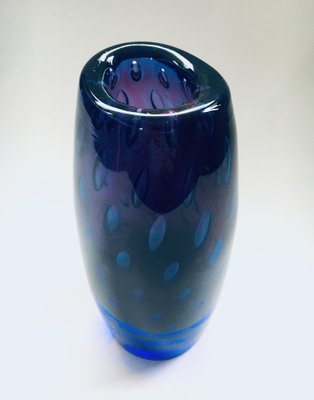 Modern Hand Blown Art Glass Bullicante Vase in Blue and Purple-RQV-1238860