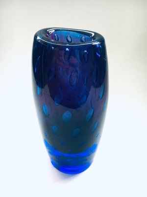 Modern Hand Blown Art Glass Bullicante Vase in Blue and Purple-RQV-1238860