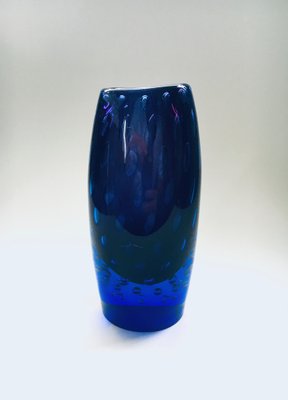 Modern Hand Blown Art Glass Bullicante Vase in Blue and Purple-RQV-1238860