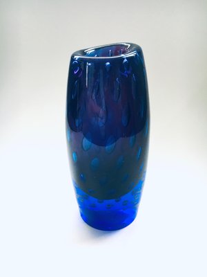 Modern Hand Blown Art Glass Bullicante Vase in Blue and Purple-RQV-1238860