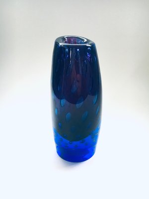 Modern Hand Blown Art Glass Bullicante Vase in Blue and Purple-RQV-1238860