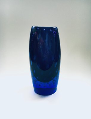 Modern Hand Blown Art Glass Bullicante Vase in Blue and Purple-RQV-1238860