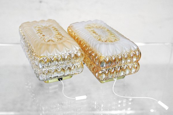 Modern Ice Glass Wall Sconces, 1970s, Set of 2-XTS-669260