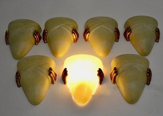 Modern Italian Beige and Gold Glass Sconce,1970s-NB-1071296