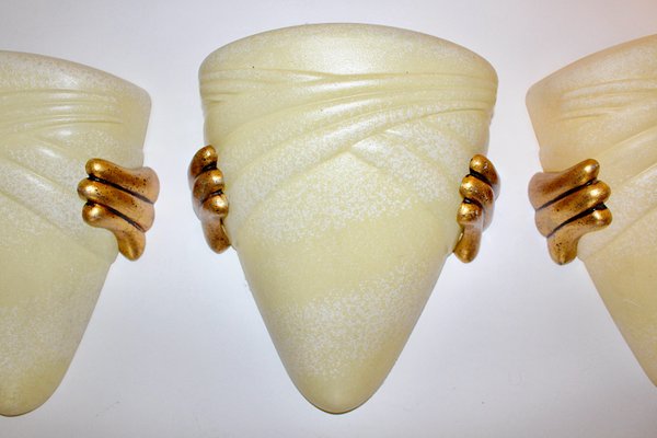 Modern Italian Beige and Gold Glass Sconce,1970s-NB-1071296