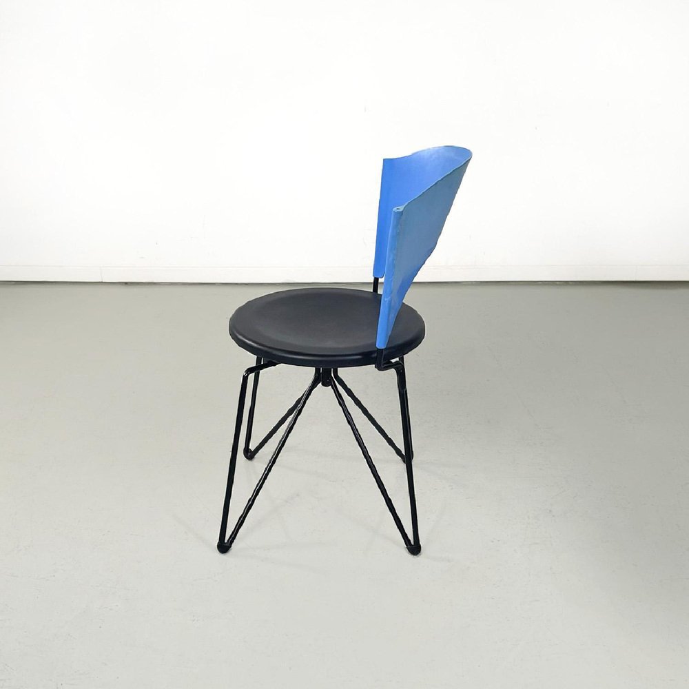 Modern Italian Black and Blue Chair Sofia attributed to Carlo Bartoli for Bonaldi, 1980s