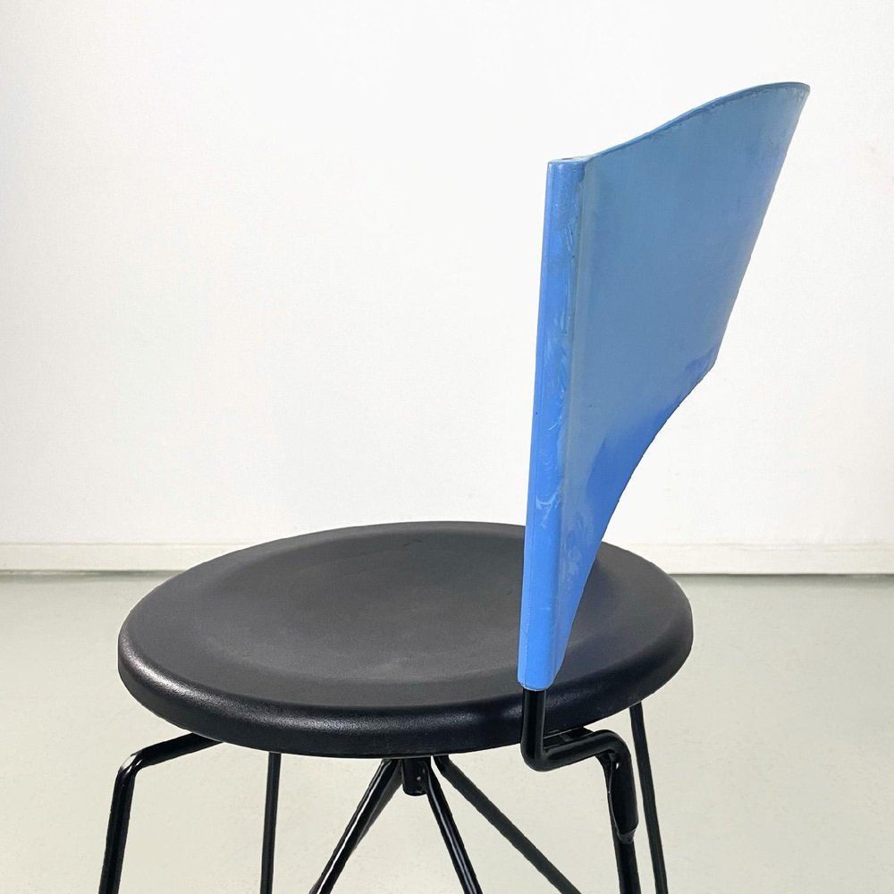 Modern Italian Black and Blue Chair Sofia attributed to Carlo Bartoli for Bonaldi, 1980s