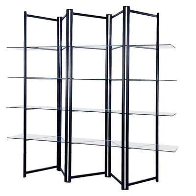 Modern Italian Black Metal and Tempered Glass Bookcase, 1990s-GDD-1344047