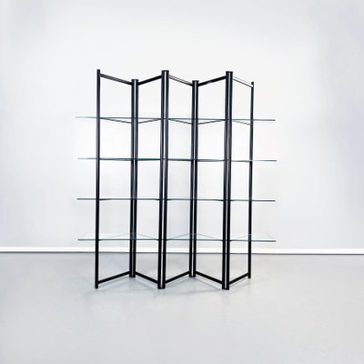 Modern Italian Black Metal and Tempered Glass Bookcase, 1990s-GDD-1344047