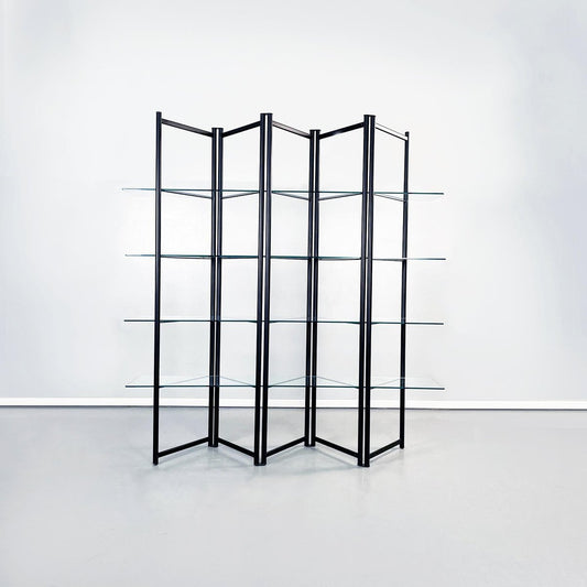 Modern Italian Black Metal and Tempered Glass Bookcase, 1990s