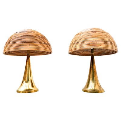 Modern Italian Brass and Bamboo Table Lamp, Set of 2-FGA-1335093