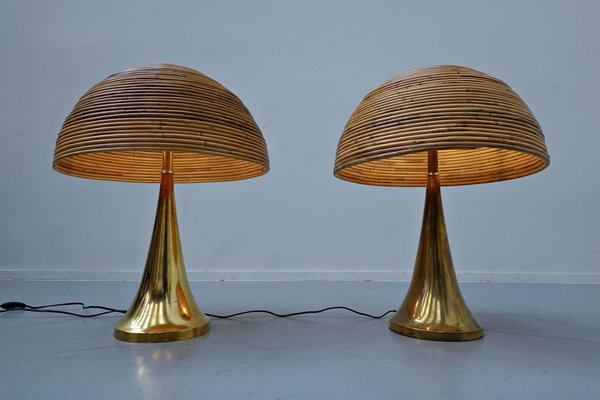 Modern Italian Brass and Bamboo Table Lamp, Set of 2-FGA-1335093