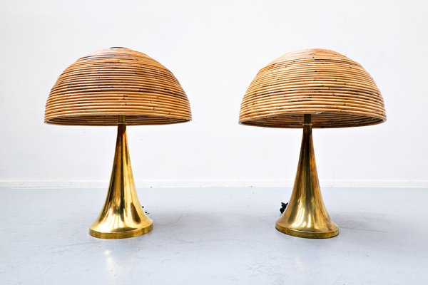 Modern Italian Brass and Bamboo Table Lamp, Set of 2-FGA-1335093