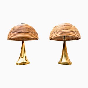 Modern Italian Brass and Bamboo Table Lamp, Set of 2-FGA-1335093