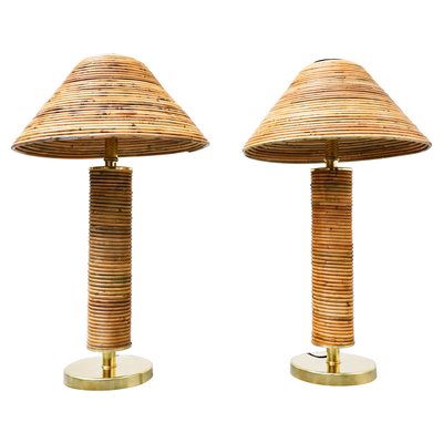 Modern Italian Brass and Bamboo Table Lamps, Set of 2-FGA-1141213