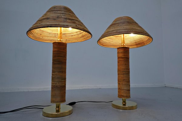 Modern Italian Brass and Bamboo Table Lamps, Set of 2-FGA-1141213