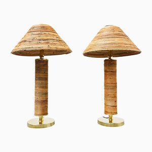 Modern Italian Brass and Bamboo Table Lamps, Set of 2-FGA-1141213