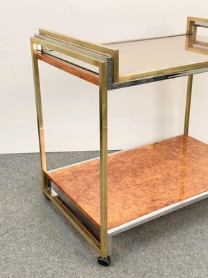 Modern Italian Brass and Briar Trolley with Service Tray, 1980s-JDR-1126159