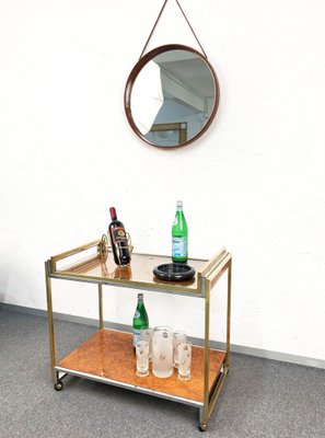 Modern Italian Brass and Briar Trolley with Service Tray, 1980s-JDR-1126159