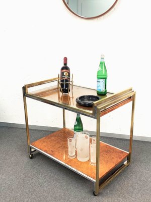 Modern Italian Brass and Briar Trolley with Service Tray, 1980s-JDR-1126159