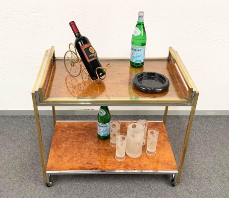 Modern Italian Brass and Briar Trolley with Service Tray, 1980s-JDR-1126159