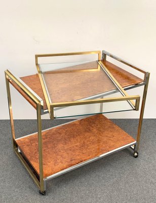 Modern Italian Brass and Briar Trolley with Service Tray, 1980s-JDR-1126159