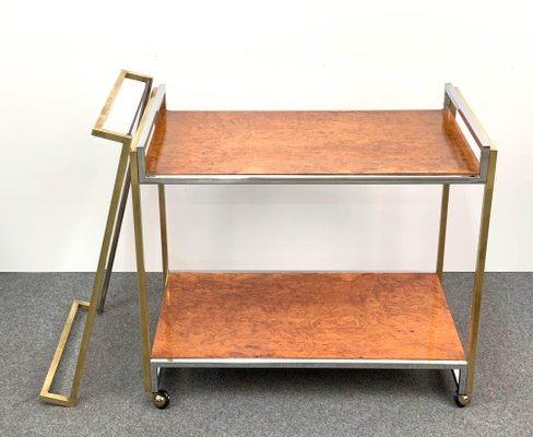 Modern Italian Brass and Briar Trolley with Service Tray, 1980s-JDR-1126159