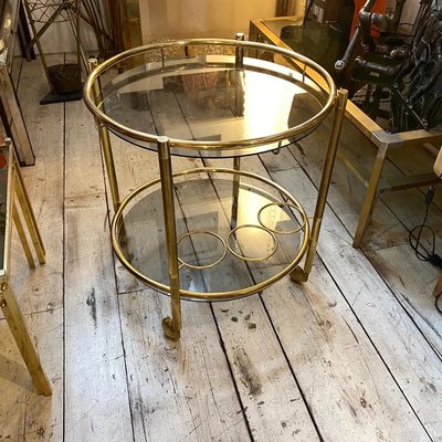 Modern Italian Brass Round Bar Cart, 1970s-NMK-1327489