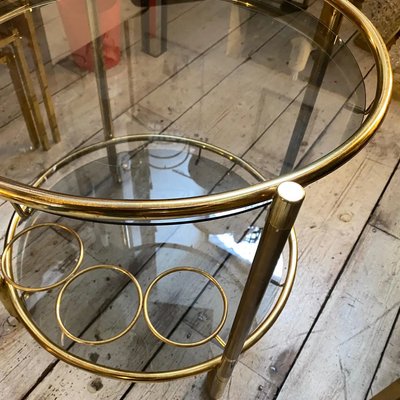 Modern Italian Brass Round Bar Cart, 1970s-NMK-1327489