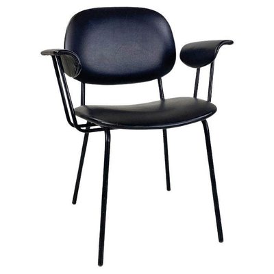 Modern Italian Chair in Metal and Black Leather with Arms, 1960s-GDD-1777396