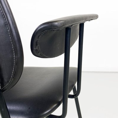 Modern Italian Chair in Metal and Black Leather with Arms, 1960s-GDD-1777396