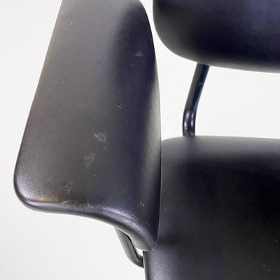 Modern Italian Chair in Metal and Black Leather with Arms, 1960s-GDD-1777396