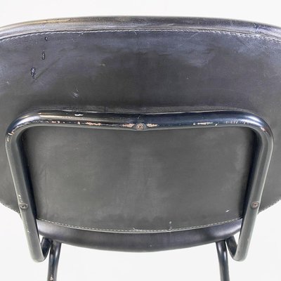 Modern Italian Chair in Metal and Black Leather with Arms, 1960s-GDD-1777396