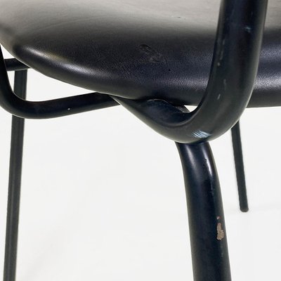 Modern Italian Chair in Metal and Black Leather with Arms, 1960s-GDD-1777396