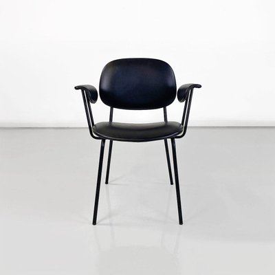 Modern Italian Chair in Metal and Black Leather with Arms, 1960s-GDD-1777396