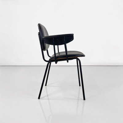 Modern Italian Chair in Metal and Black Leather with Arms, 1960s-GDD-1777396