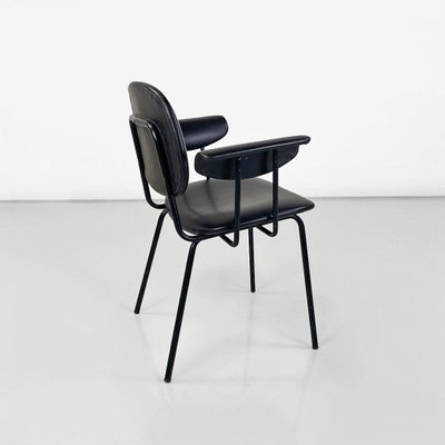 Modern Italian Chair in Metal and Black Leather with Arms, 1960s-GDD-1777396