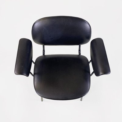 Modern Italian Chair in Metal and Black Leather with Arms, 1960s-GDD-1777396