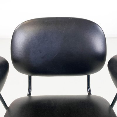 Modern Italian Chair in Metal and Black Leather with Arms, 1960s-GDD-1777396